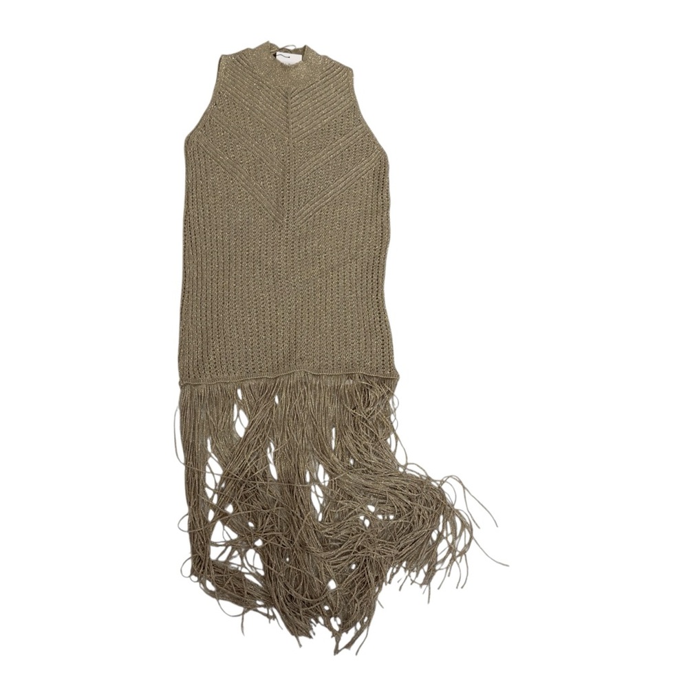 Zara NEW Long Knit Fringe Dress Tunic  Metallic Thread BLOGGER FAVE Size Medium - Picture 8 of 9